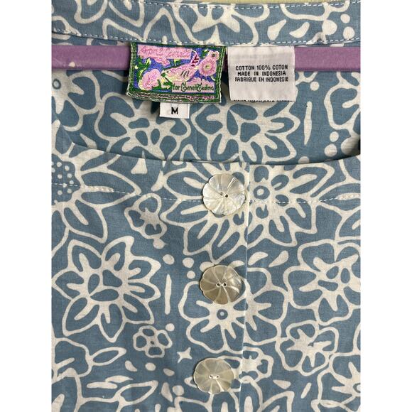 April Cornell blue white floral short sleeve maxi dress, size medium, cottage - Picture 3 of 10